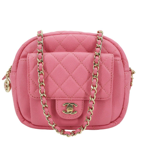 CHANEL Day Camera Case Quilted Caviar Leather Chain Shoulder Bag Pink