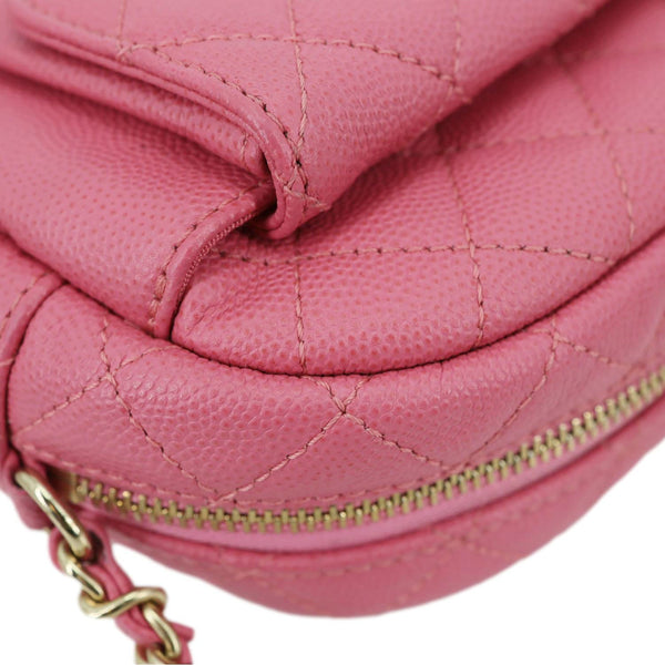 CHANEL Day Camera Case Quilted Caviar Leather Chain Shoulder Bag Pink