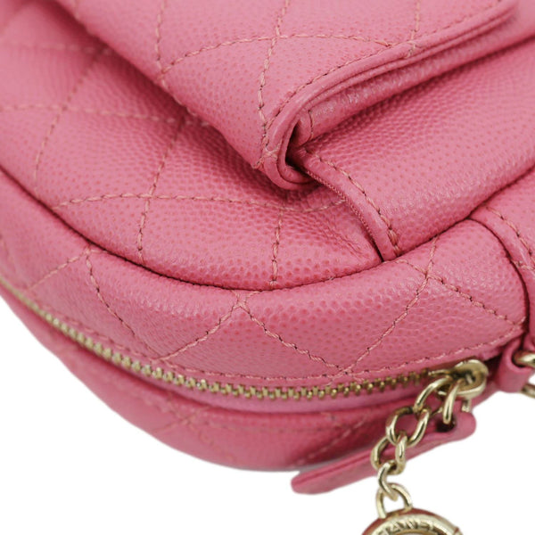 CHANEL Day Camera Case Quilted Caviar Leather Chain Shoulder Bag Pink