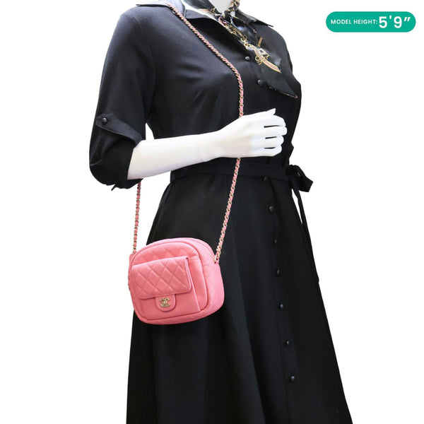 CHANEL Day Camera Case Quilted Caviar Leather Chain Shoulder Bag Pink