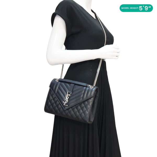 YVES SAINT LAURENT Envelope Medium Mix Matelasse Leather Shoulder Bag Black