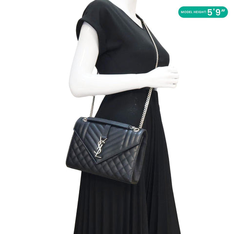 YVES SAINT LAURENT Envelope Medium Mix Matelasse Leather Shoulder Bag Black