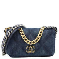 CHANEL 19 Flap Denim Wallet On Chain Shoulder Bag Blue