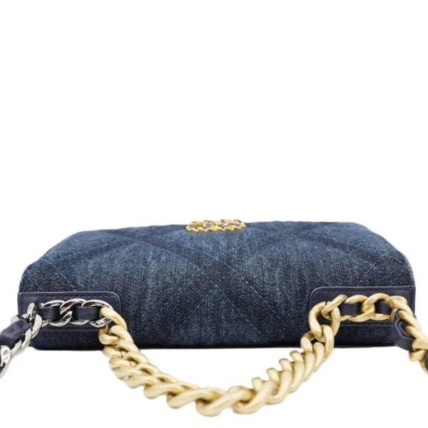 CHANEL 19 Flap Denim Wallet On Chain Shoulder Bag Blue