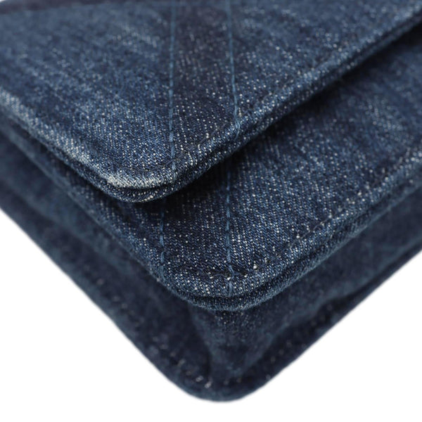 CHANEL 19 Flap Denim Wallet On Chain Shoulder Bag Blue