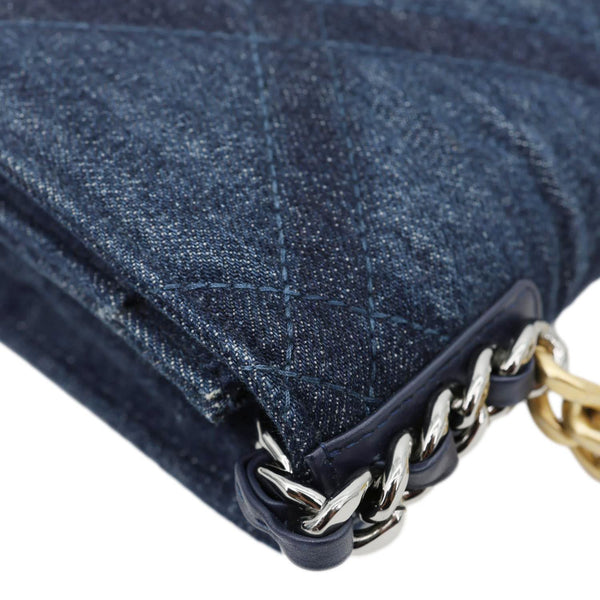 CHANEL 19 Flap Denim Wallet On Chain Shoulder Bag Blue