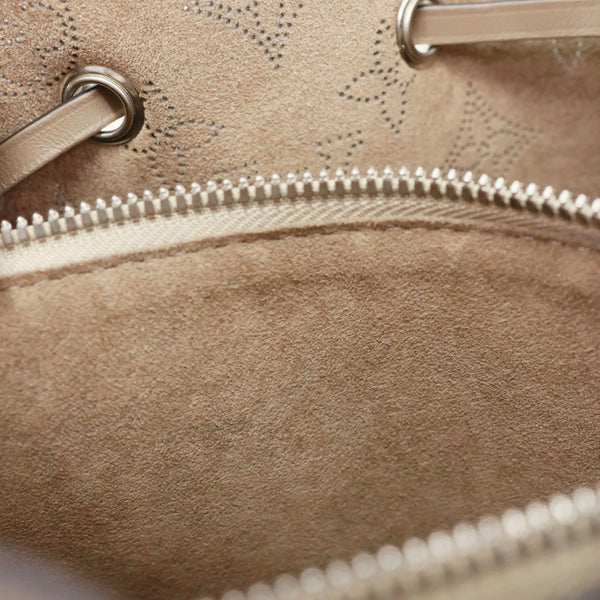 LOUIS VUITTON Muria Mahina Perforated Leather Shoulder Bucket Bag Creme Beige