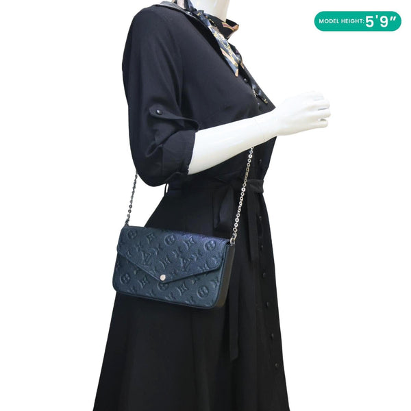 LOUIS VUITTON Felicie Pochette Empreinte Leather Crossbody Bag Shimmery Ink