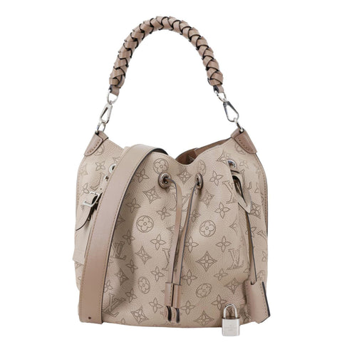 LOUIS VUITTON Muria Mahina Perforated Leather Shoulder Bucket Bag Creme Beige