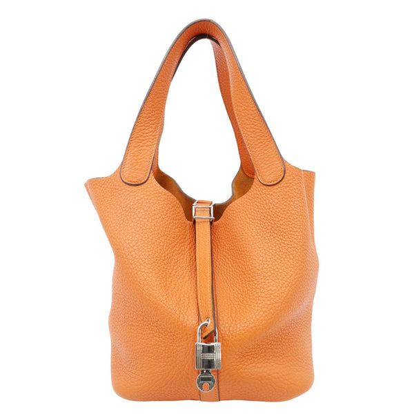 HERMES Picotin Lock 22 MM Taurillon Clemence Leather Hobo Bag Orange