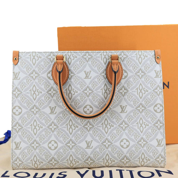 LOUIS VUITTON Since 1854 Onthego MM Jacquard Shoulder Bag Off White
