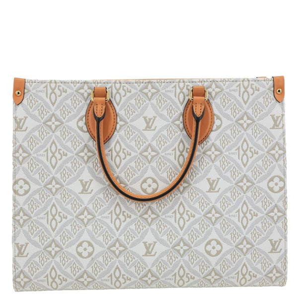LOUIS VUITTON Since 1854 Onthego MM Jacquard Shoulder Bag Off White