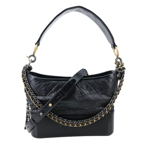 CHANEL Gabrielle Medium Quilted Aged Calfskin Leather Hobo Bag Black