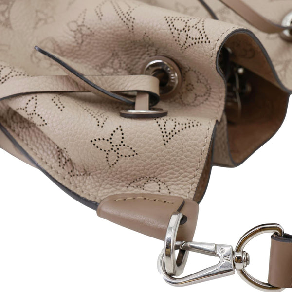 LOUIS VUITTON Muria Mahina Perforated Leather Shoulder Bucket Bag Creme Beige