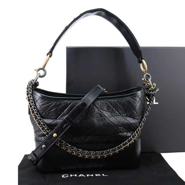 CHANEL Gabrielle Medium Quilted Aged Calfskin Leather Hobo Bag Black