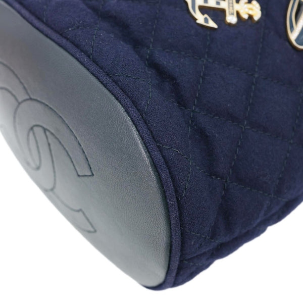 CHANEL Paris Hamburg Charms Quilted Wool Bucket Bag Dark Navy