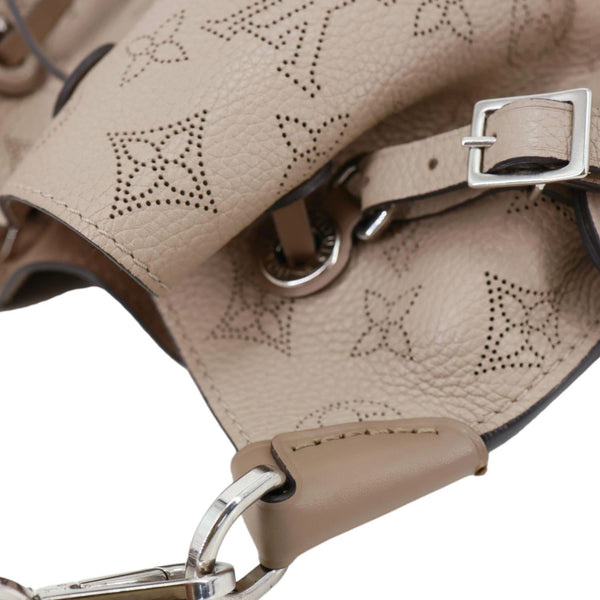 LOUIS VUITTON Muria Mahina Perforated Leather Shoulder Bucket Bag Creme Beige