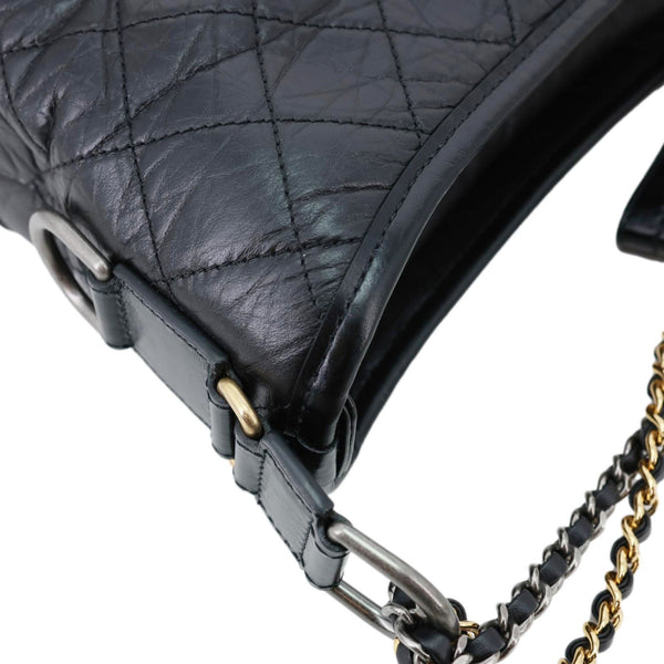 CHANEL Gabrielle Medium Quilted Aged Calfskin Leather Hobo Bag Black