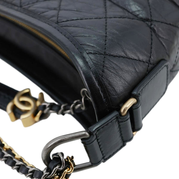 CHANEL Gabrielle Medium Quilted Aged Calfskin Leather Hobo Bag Black