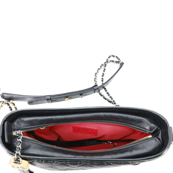 CHANEL Gabrielle Medium Quilted Aged Calfskin Leather Hobo Bag Black