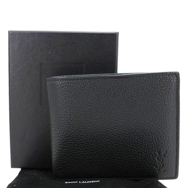 YVES SAINT LAURENT Cassandre Grained Leather Bifold Wallet Black