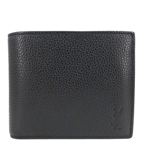 YVES SAINT LAURENT Cassandre Grained Leather Bifold Wallet Black
