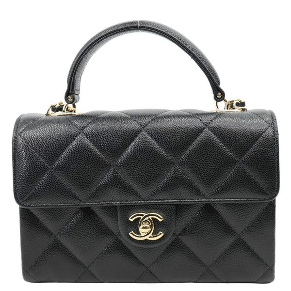 CHANEL Retro Twist Mini Quilted Caviar Leather Top Handle Shoulder Bag Black