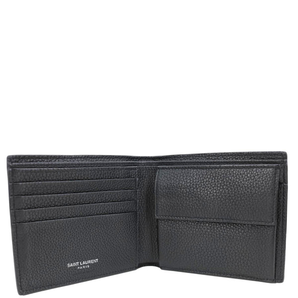 YVES SAINT LAURENT Cassandre Grained Leather Bifold Wallet Black