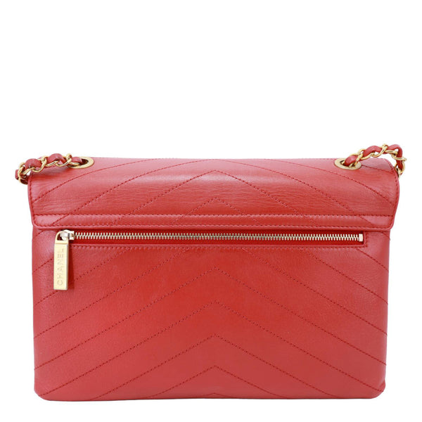 CHANEL Envelope Flap Lambskin Chevron Stitched Leather Crossbody Bag Red