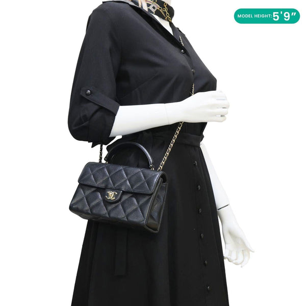 CHANEL Retro Twist Mini Quilted Caviar Leather Top Handle Shoulder Bag Black