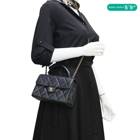 CHANEL Retro Twist Mini Quilted Caviar Leather Top Handle Shoulder Bag Black