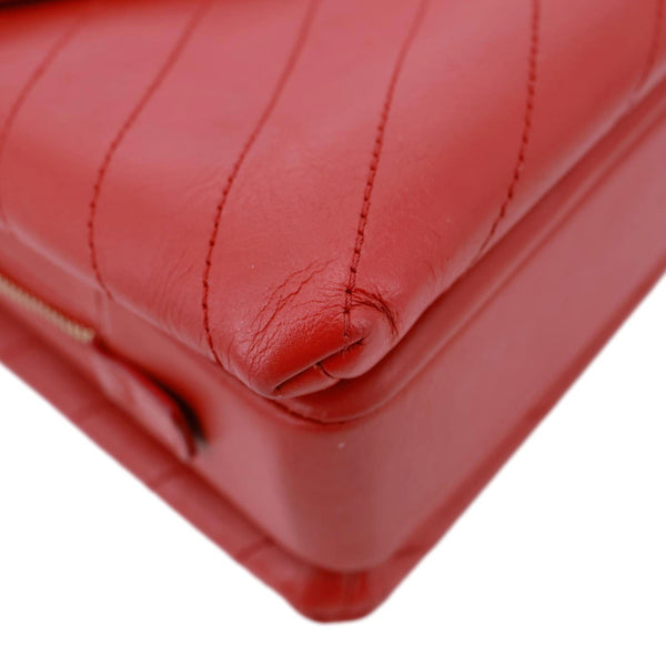 CHANEL Envelope Flap Lambskin Chevron Stitched Leather Crossbody Bag Red
