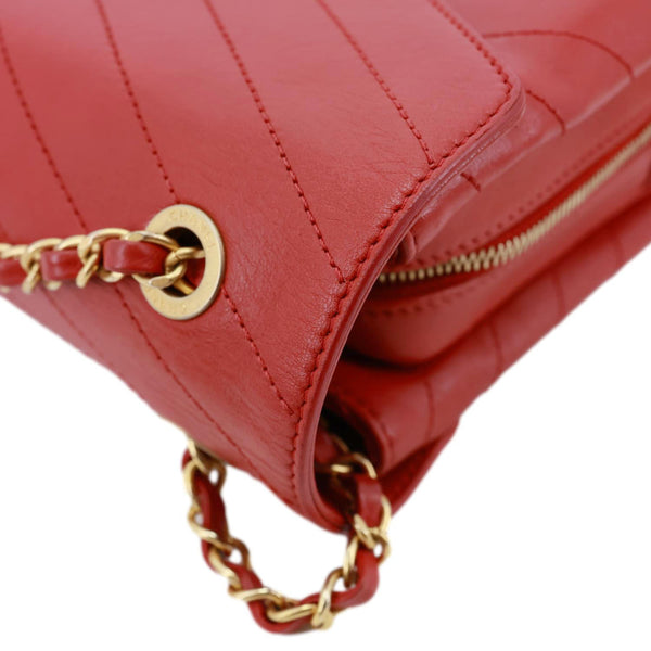 CHANEL Envelope Flap Lambskin Chevron Stitched Leather Crossbody Bag Red