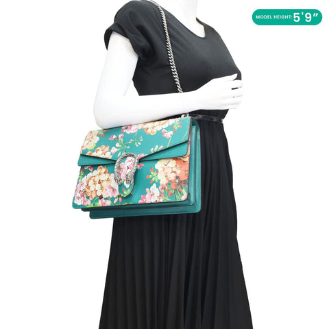 GUCCI Dionysus Medium Blooms Print Leather Shoulder Bag Green 400235