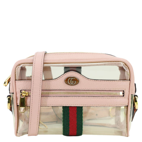 GUCCI Ophidia Mini GG Web Transparent PVC Shoulder Bag Pink 517350