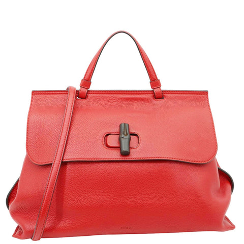 GUCCI Bamboo Daily Large Leather Top Handle Shoulder Bag Red 370830