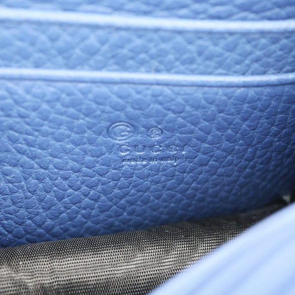 GUCCI Dollar Interlocking G Calfskin Leather Chain Wallet Crossbody Bag Blue 510314