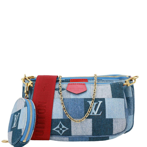 LOUIS VUITTON Multi Pochette Accessories Patchwork Monogram Denim Crossbody Bag Blue