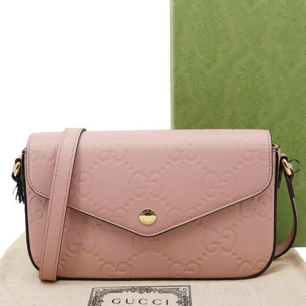 GUCCI Super Mini GG Embossed Leather Shoulder Bag Pink 772794