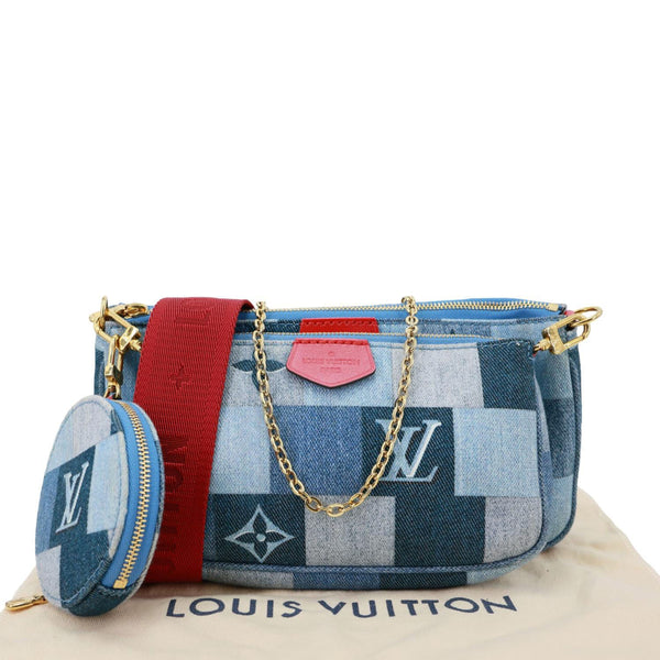 LOUIS VUITTON Multi Pochette Accessories Patchwork Monogram Denim Crossbody Bag Blue
