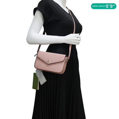 GUCCI Super Mini GG Embossed Leather Shoulder Bag Pink 772794