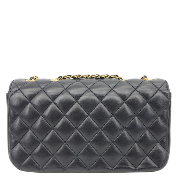 CHANEL CC Chic Double Flap Quilted Lambskin Leather Shoulder Bag Navy Blue