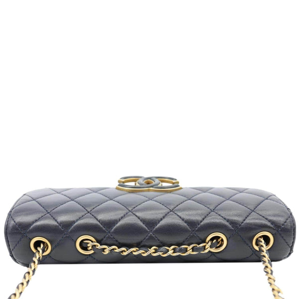 CHANEL CC Chic Double Flap Quilted Lambskin Leather Shoulder Bag Navy Blue