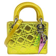 CHRISTIAN DIOR Lady Dior Mini Metallic Leather Shoulder Bag Neon Yellow