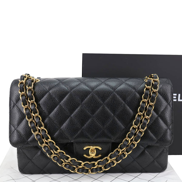 CHANEL Classic Double Flap Jumbo Quilted Caviar Leather Shoulder Bag Black