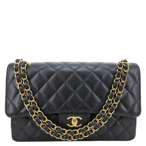 CHANEL Classic Double Flap Jumbo Quilted Caviar Leather Shoulder Bag Black