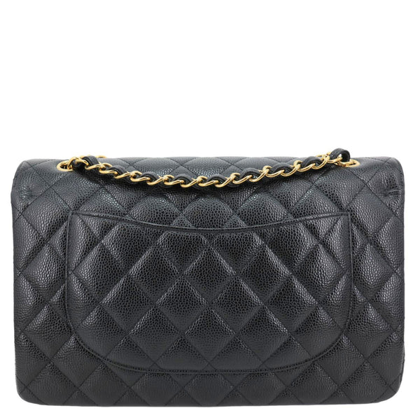 CHANEL Classic Double Flap Jumbo Quilted Caviar Leather Shoulder Bag Black
