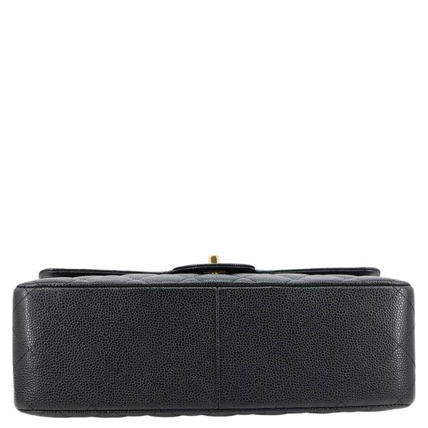CHANEL Classic Double Flap Jumbo Quilted Caviar Leather Shoulder Bag Black
