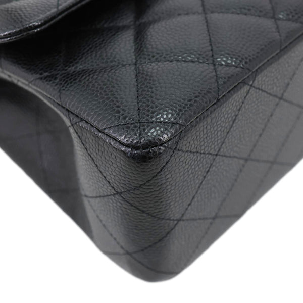CHANEL Classic Double Flap Jumbo Quilted Caviar Leather Shoulder Bag Black