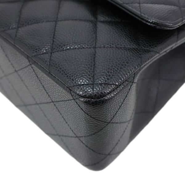 CHANEL Classic Double Flap Jumbo Quilted Caviar Leather Shoulder Bag Black